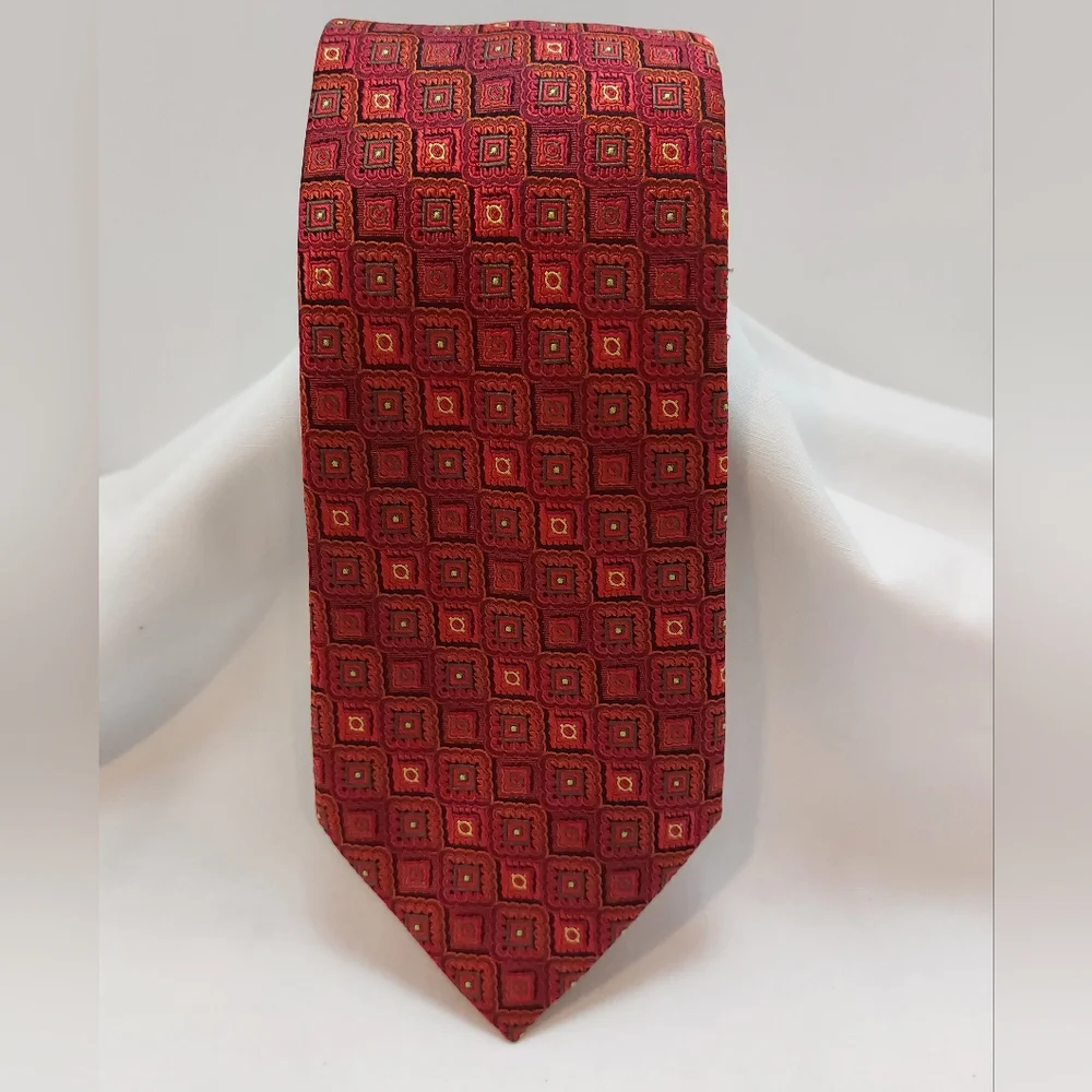 Enro 100% Silk Tie‎ Red Multi Geometric Print Men's Neck Tie 60